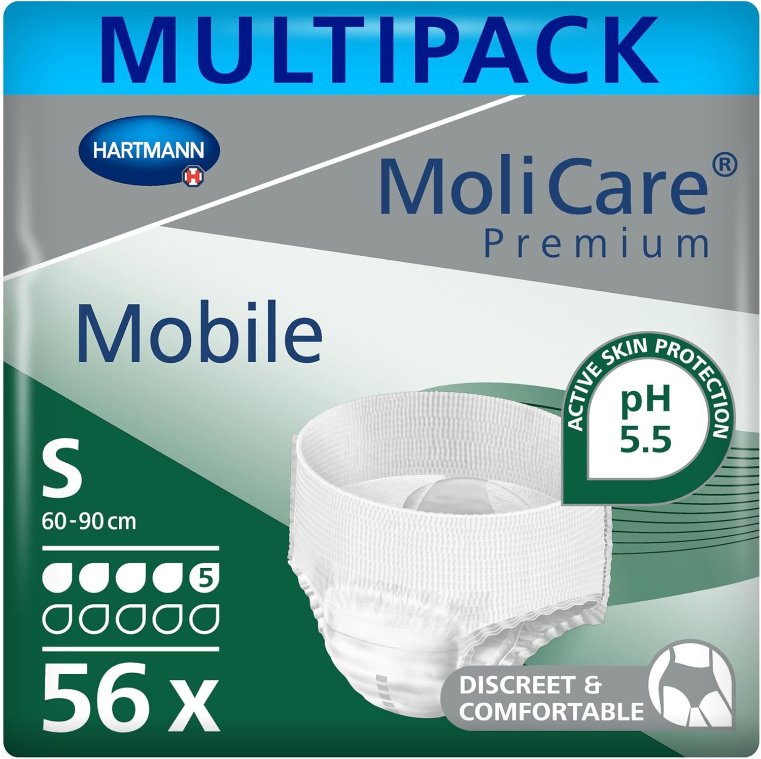 Molicare Premium Mobile Disposable Underwear: Discreet Use For Woman And Men With Incontinence, 5 Drops, Size S, Pack Of 56