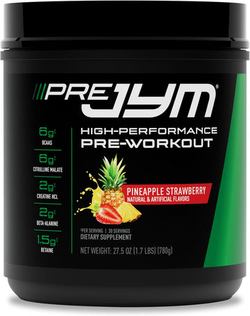 Jym Supplement Science Pre Jym Rainbow Sherbet Pre Workout Powder For Men & Women, Bcaas, Nootropics, Creatine Hci, Citrulline, Beta-Alanine, Betaine, Taurine, Huperzine, 30 Servings