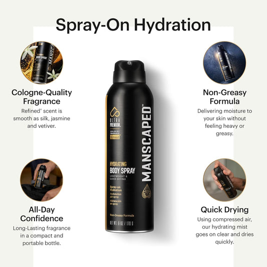 Manscaped® Ultrapremium Hydrating Body Spray, Non-Greasy Quick Drying Spray-On Moisturizer Formula With Red Algae And Hyaluronic Acid For Skin Hydration (6 Oz Aluminum Bottle)