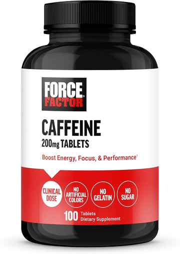 Force Factor Caffeine Pills 200mg, Caffeine Tablets to Boost Energy, Focus, Strength, and Performance, Premium Quality Caffeine Pills and Energy Supplement, 100 Tablets