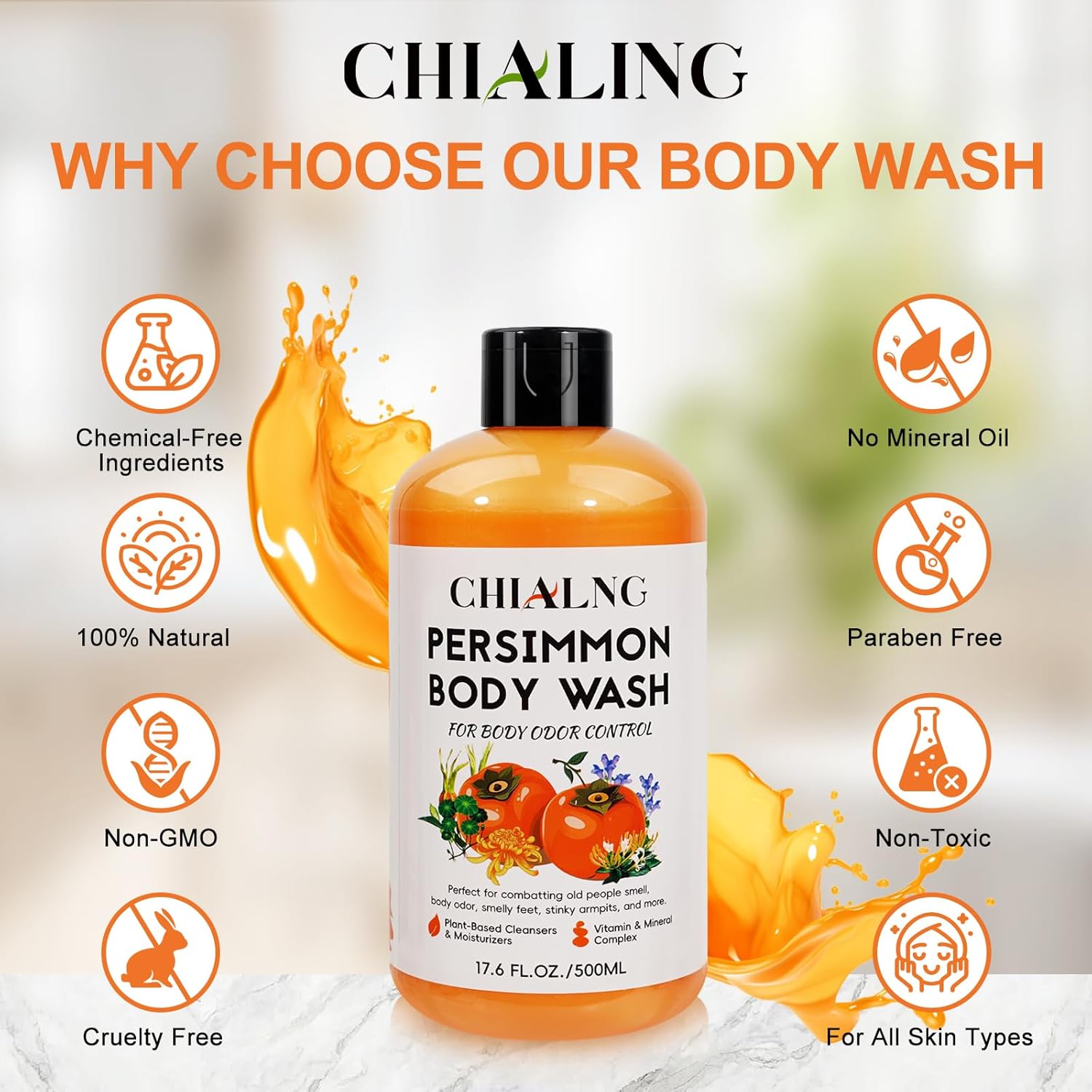 Persimmon Scented Body Soaps Wash For Body Odor Control L Removing Nonenal Body Odor Rich Centella Asiatica Extract Soap For Old People Smell,Smelly Feet, Underarms For Men & Women (16.9 Fl Oz) : Handmade Products