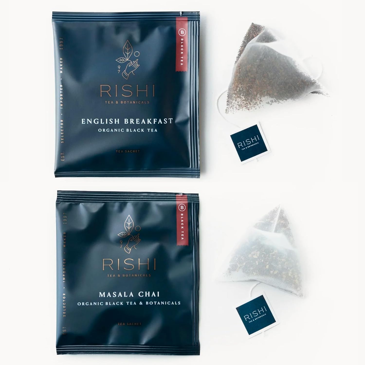 Rishi Tea English Breakfast & Masala Chai Tea - Organic Sachet Tea Bags, Certified Kosher Tea Bundle - 50 Count (Pack Of 2)