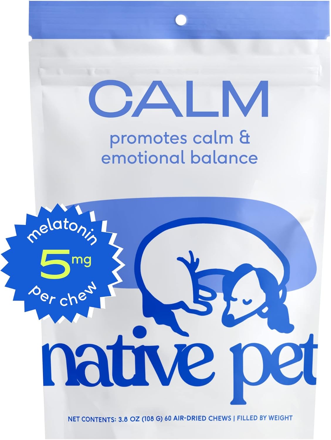 Native Pet Calm – Dog Calming Chews – Dog Melatonin For Small, Medium, Large Dogs - Melatonin For Dogs Sleep Aid – Natural Dog Calming Chews – Anxiety Relief & Calming Dog Treats - 60 Calm Dog Chews
