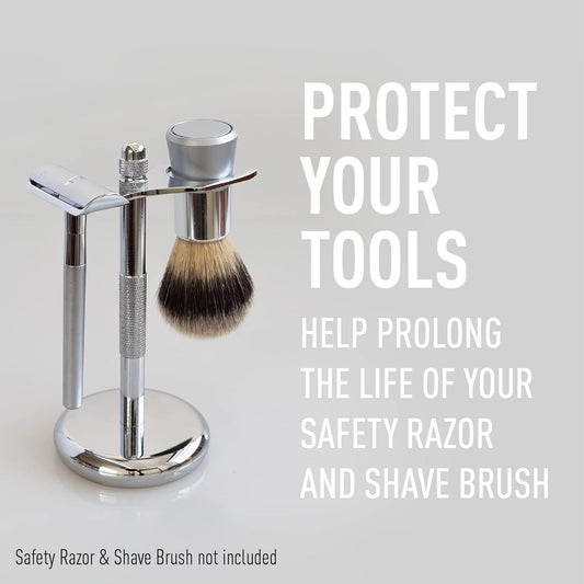 Bevel Safety Razor & Shaving Brush Display Stand With Non Slip Base, Dual Shave Stand Designed To Prevent Water Damage, Improve Hygiene And Protect Shaving Kit