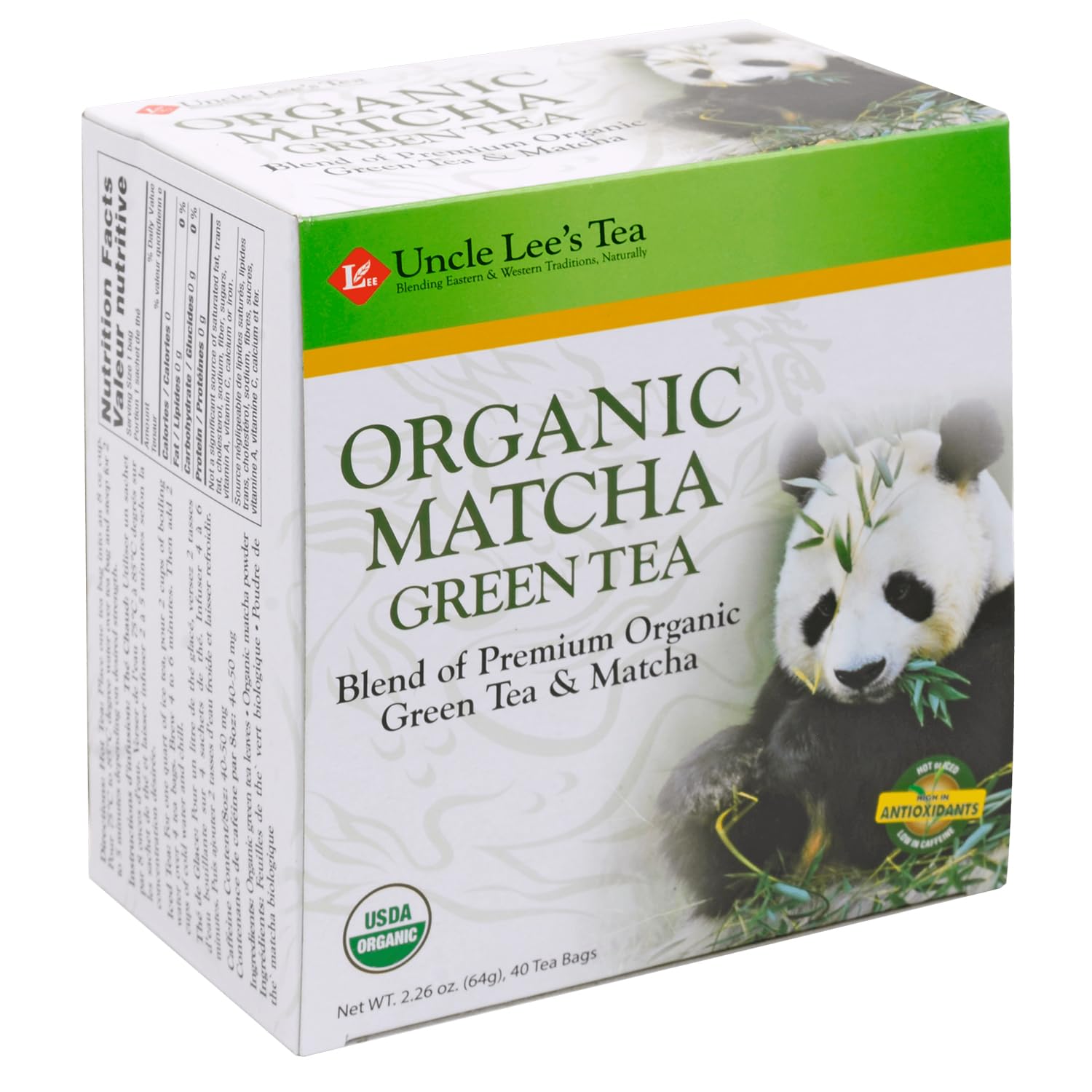 Uncle Lee'S Tea - Organic Matcha Green Tea, High In Catechin, Rich In Antioxidants, Box, 40 Tea Bags