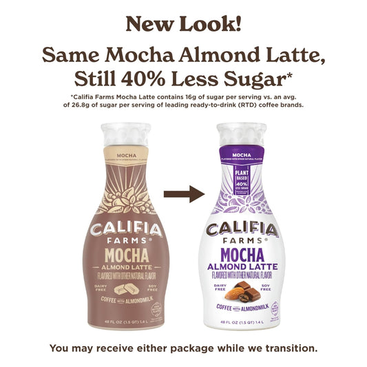 Califia Farms - Mocha Cold Brew Coffee With Almond Milk, 48 Oz, 100% Arabica, Dairy Free, Plant Based, Vegan, Gluten Free, Non Gmo, Iced Coffee