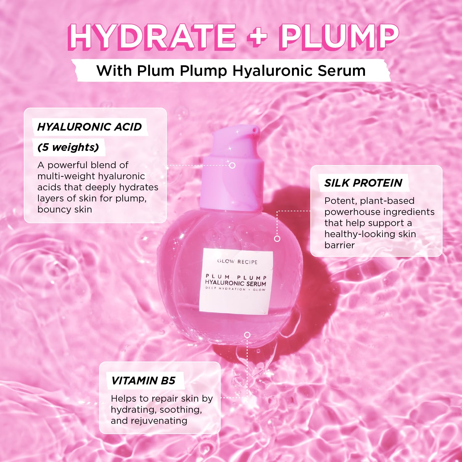 Glow Recipe Double The Plump Korean Skin Care Gift Set - Hyaluronic Acid Whipped Gel Face Cream, Moisturizer Refill Pod + Travel Size Plum Plump Serum For Hydrating Dry Skin (3 Count) : Beauty & Personal Care