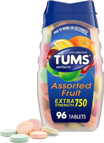 TUMS Extra Strength Antacid Tablets for Chewable Heartburn & Acid Indigestion Relief, Multiple, Assorted Fruit