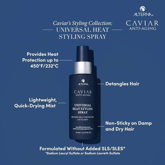 Caviar Anti-Aging Universal Heat Styling Spray 4.2 Fl Oz | Heat Protectant For Wet Or Dry Hair | Detangles, Smooths, And Softens | Eliminates Frizz & Resists Humidity | All Hair Types