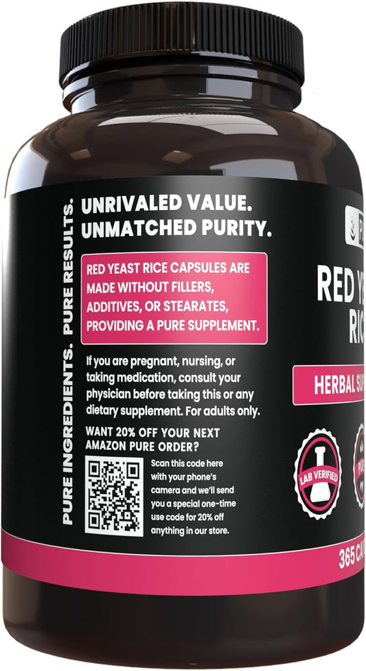 Pure Original Ingredients Red Yeast Rice No Magnesium Or Rice Fillers, Always Pure, Lab Verified (365 Capsules)