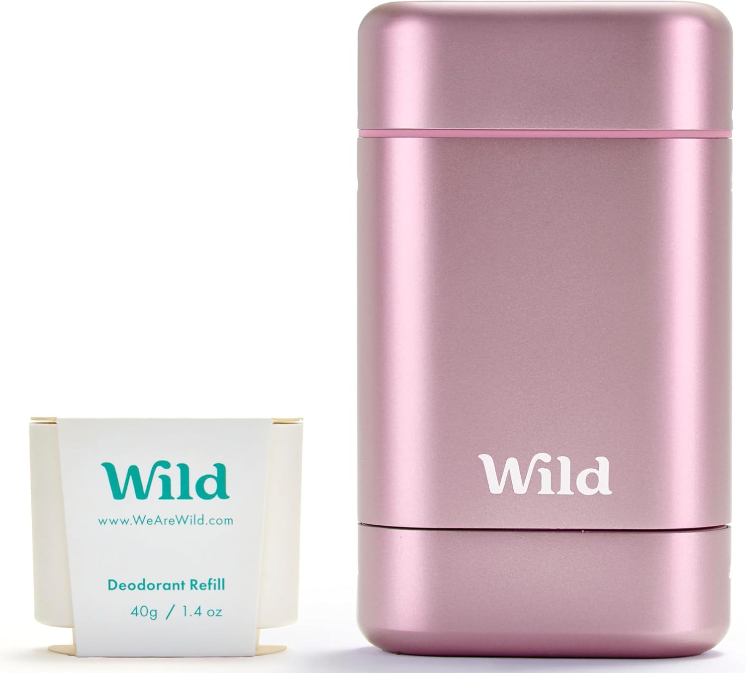 Wild - Natural Refillable Deodorant - Vegan & Eco-Friendly - Aluminium Free - Long Lasting Protection - Natural Ingredients - Starter Kit - Pink Case, Jasmine & Mandarin Blossom Refill - 40G