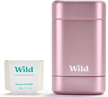 Wild - Natural Refillable Deodorant - Vegan & Eco-Friendly - Aluminium Free - Long Lasting Protection - Natural Ingredients - Starter Kit - Pink Case, Jasmine & Mandarin Blossom Refill - 40G