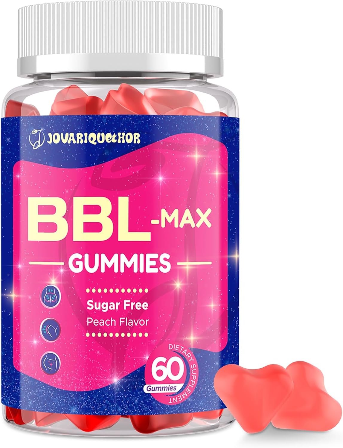 Booty Gummies For Women - Bbl Gummies With Multivitamins And Herbal Extracts - Peach Flavor - 60 Count