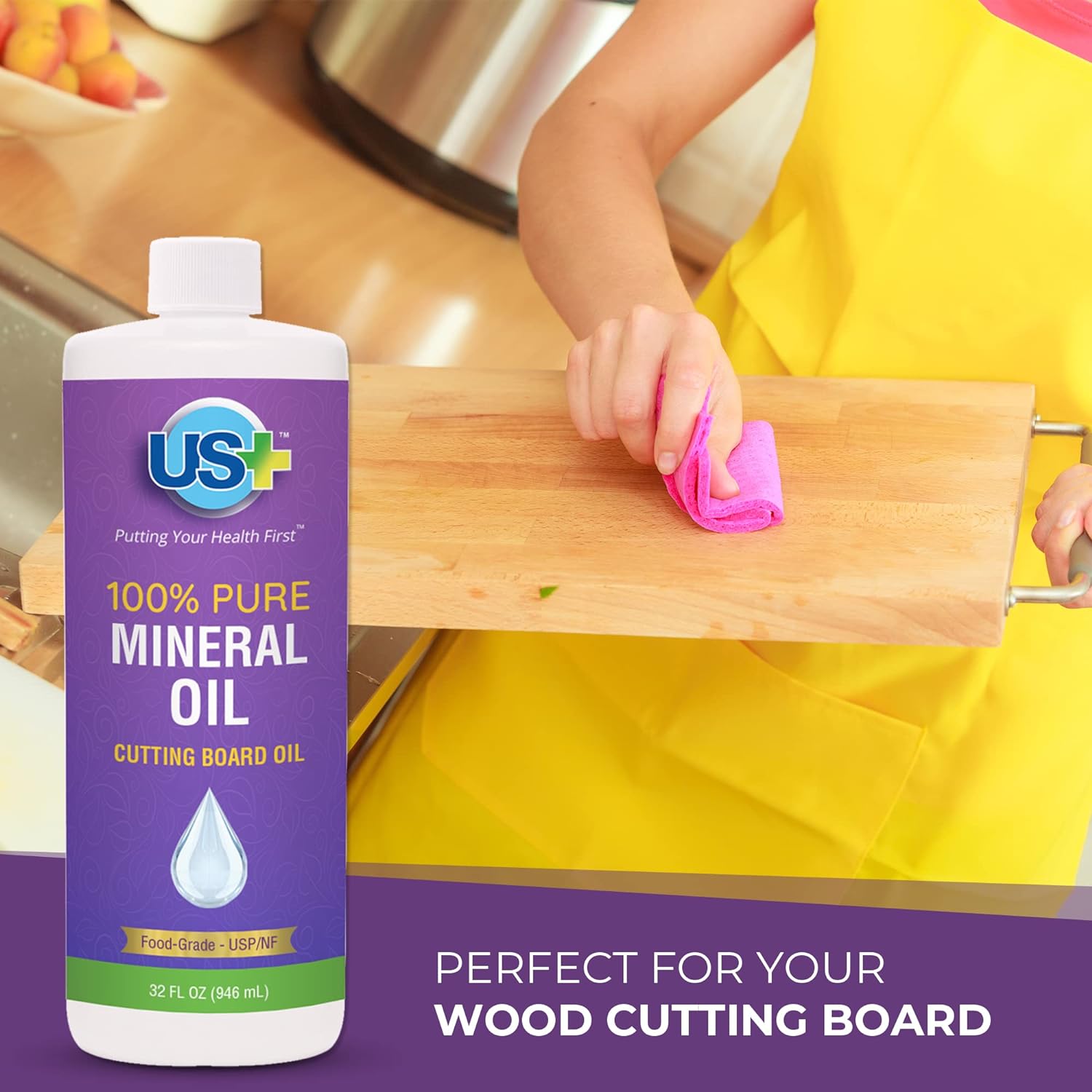 US+ 32oz 100% Pure Mineral Oil - Cutting Board Oil - Food-Grade - USP - Restores & Protects Cutting Boards, Butcher Blocks, Countertops, Steel Surfaces & More : Health & Household