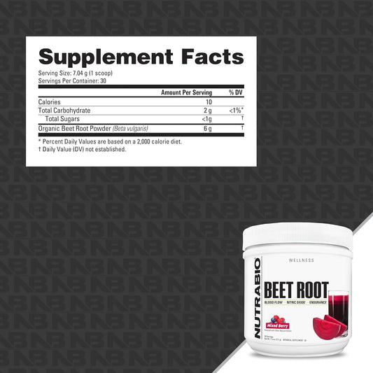 Nutrabio Organic Beet Root Powder Superfood With Nitrates And Antioxidants - Supports Performance, Circulation, Blood Flow, And Overall Health - Non-Gmo, Vegetarian, 30 Servings
