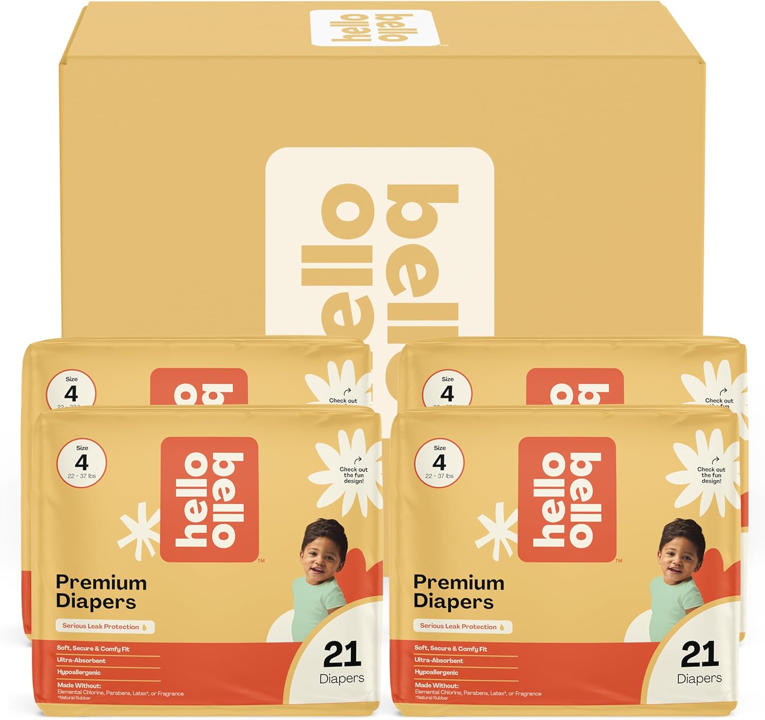 Hello Bello Diapers, Size 4 (22-37 Lbs) Flower Child, 84 Count Value Pack Of Premium Disposable Baby Diapers, Hypoallergenic With Soft, Cloth-Like Feel