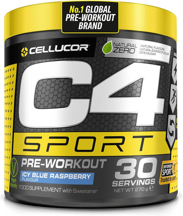 C4 Sport Pre Workout Powder Icy Blue Raspberry 30 Servings | Zero Sugar Pre Workout With Creatine Monohydrate 3.409G, Beta Alanine 1G, L Citrulline 0.55G, Caffeine 135G | Informed Sport Certified
