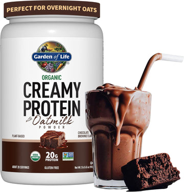 Garden Of Life Creamy Organic Vegan Protein Powder + Oatmilk, 20G Complete Plant Based Protein, Coconut Water, Mcts, Sprouted Grains, Prebiotics, Probiotics – Gluten-Free, Chocolate Brownie, 2 Lbs