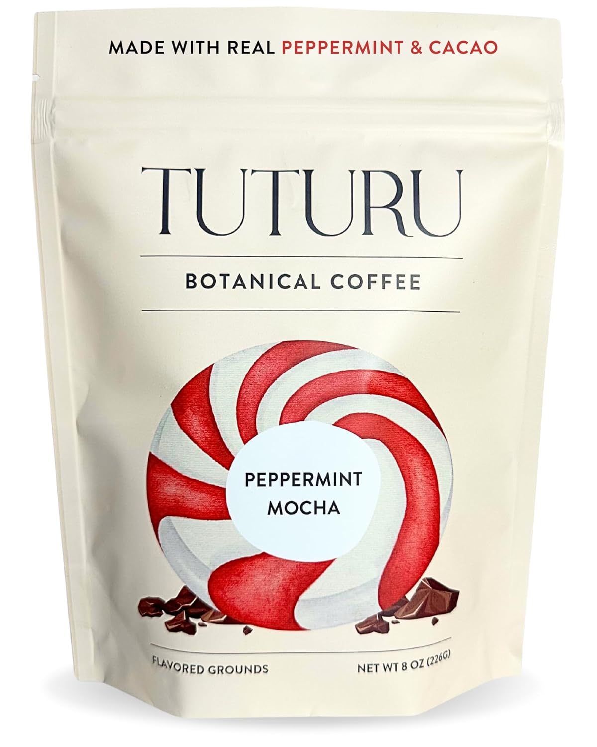 Organic Peppermint Mocha Ground Coffee - Real Peppermint & Cacao - Medium Roast, Organic Flavored Coffee - Smooth Low-Acid - Perfect For Drip, Pour Over Or Cold Brew - 8 Oz, 22 Servings