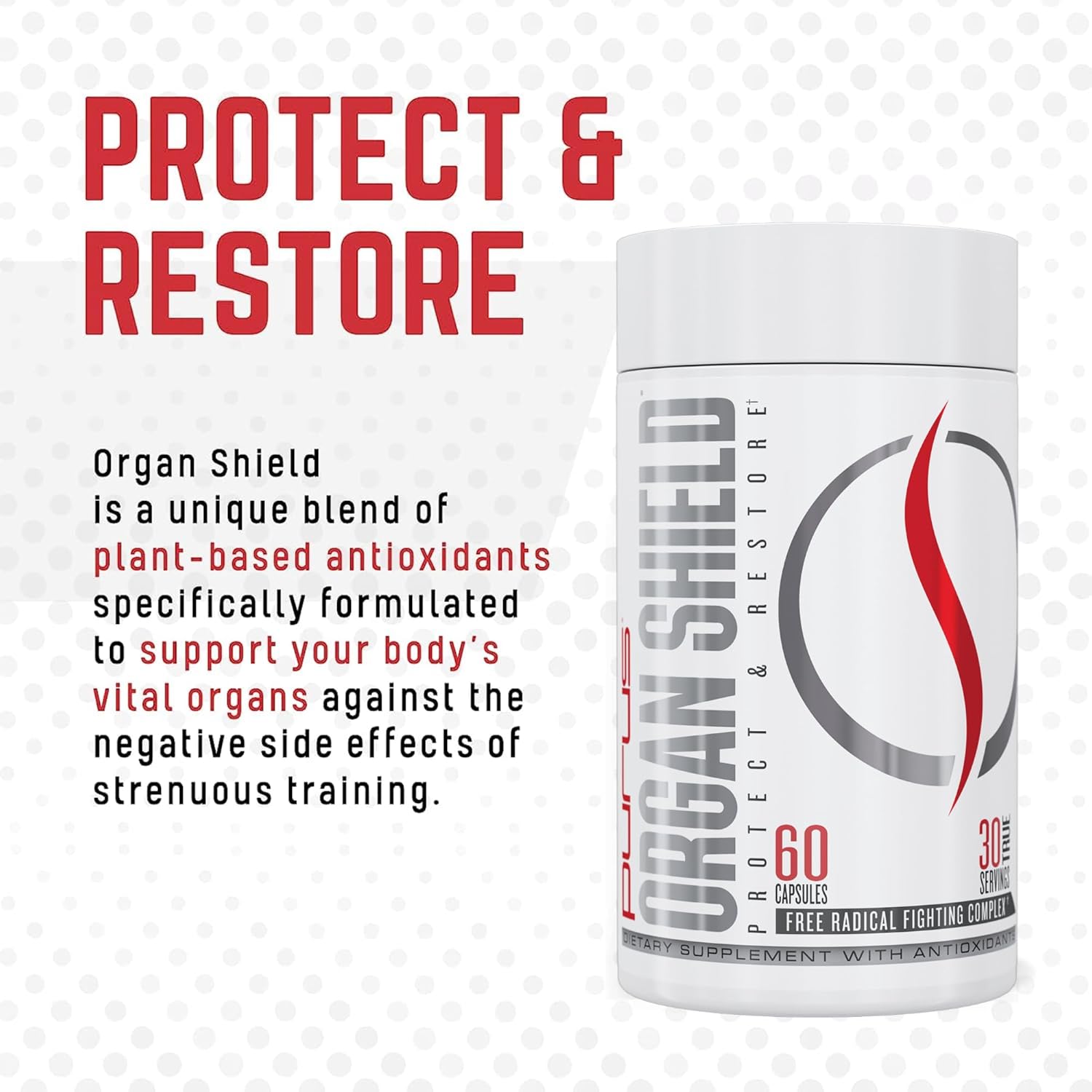 Purus Labs Organ Shield Active Antioxidant | Plant Based Antioxidants | 30 Servings, 60 Gelatin Capsules : Health & Household