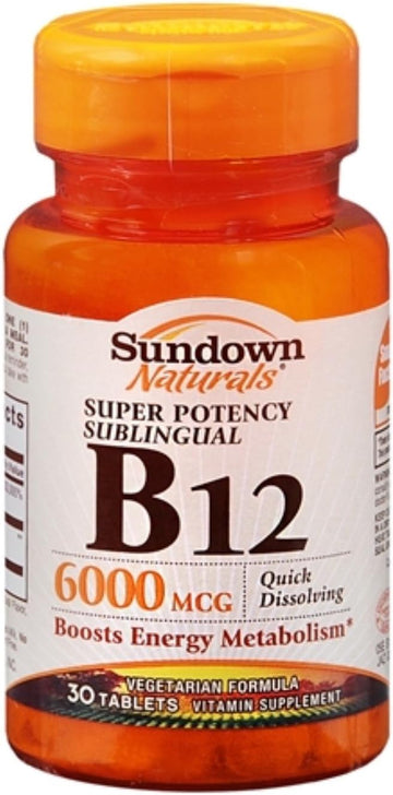 Sundown Naturals Super Potency Sublingual B-12 6000 mcg Tablets 30 Tablets (Pack of 2)