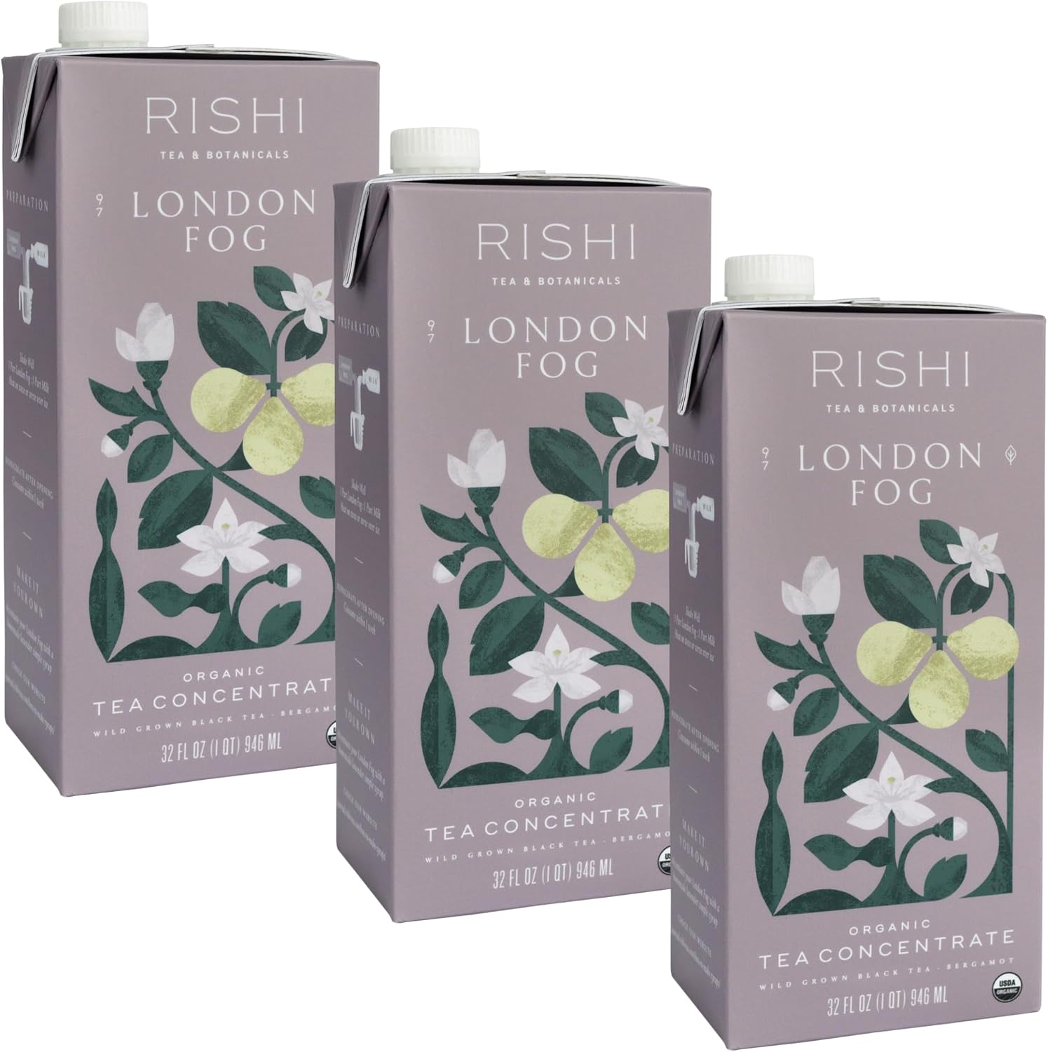 Rishi Tea London Fog & Turmeric Ginger Chai Latte Bundle - Organic Tea Concentrate, Easy-to-Serve Hot or Iced Chai Tea Mix - 32 fl oz Carton, 8 Servings (Pack of 6) : Grocery & Gourmet Food