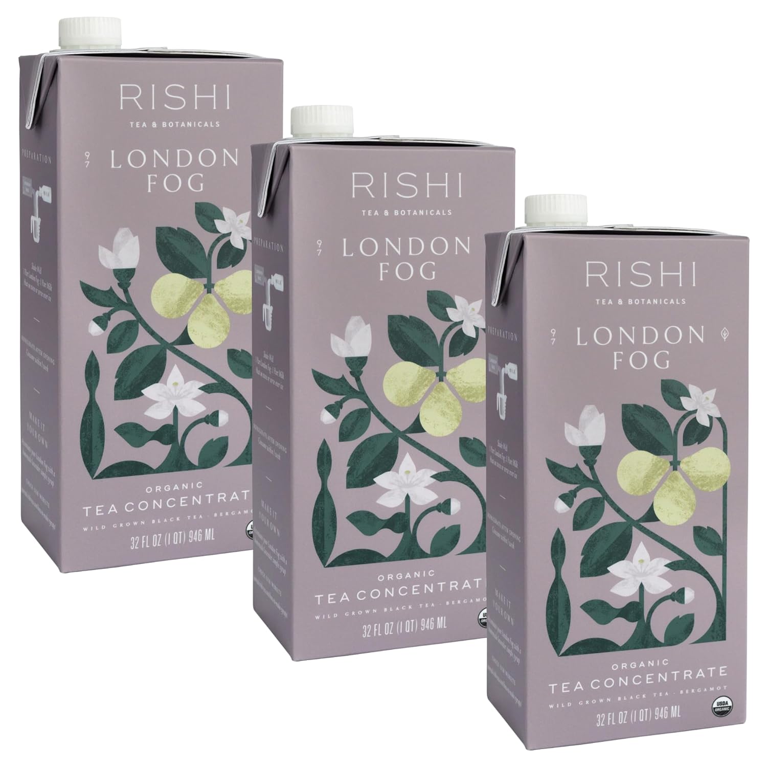 Rishi Tea London Fog Latte, Organic Black Tea Concentrate With Bergamot, Easy-To-Serve Hot Or Iced Earl Grey Tea Mix - 32 Fl Oz Carton, 8 Servings (Pack Of 3)