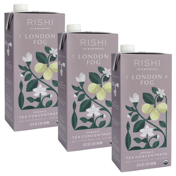 Rishi Tea London Fog Latte - Organic Black Tea Concentrate With Bergamot, Easy-To-Serve Hot Or Iced Earl Grey Mix - 32 Fl Oz Carton, 8 Servings (Pack Of 3)