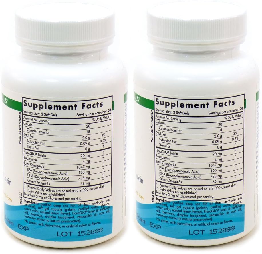Nordic Naturals Omega Vision, Lemon - 60 Soft Gels - Pack of 2-1460 mg Omega-3 + FloraGLO Lutein & Zeaxanthin - Eye Health, Brain Health, Antioxidant Support - Non-GMO - 60 Total Servings : Health & Household