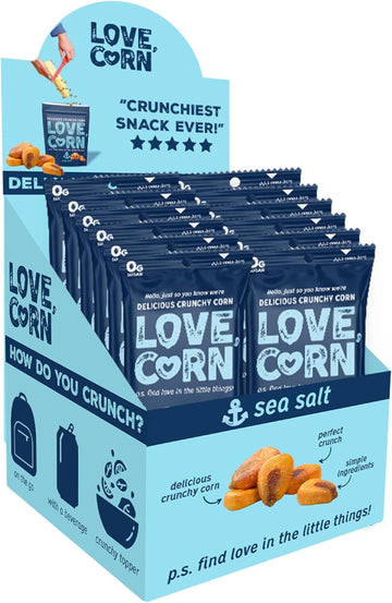 Love Corn Sea Salt Crunchy Corn Snack 28G X 12 Bags – Healthy Snacks Ideal For Gluten Free & Vegan Diets – Low Sugar Alternative For Crisps, Mixed Nuts & Pretzels – Perfect To Graze On