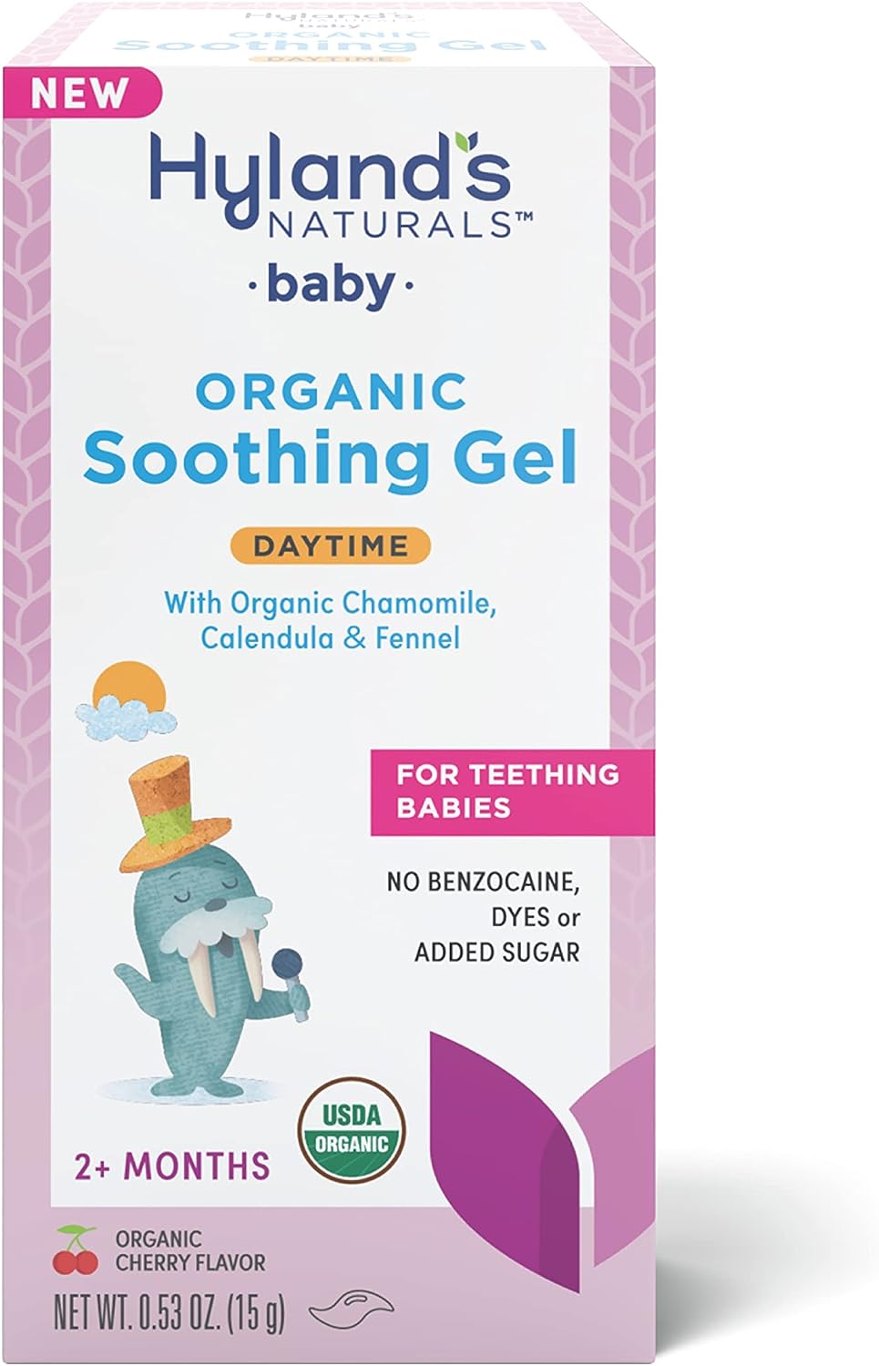 Hyland's Naturals Baby - Organic Day Oral Soothing Gel, with Chamomile, Calendula, & Fennel, Natural Relief of Oral Discomfort, Irritability & Swelling, Easy-to-Apply, Ages 2 Months & Up, 0.53 Ounce