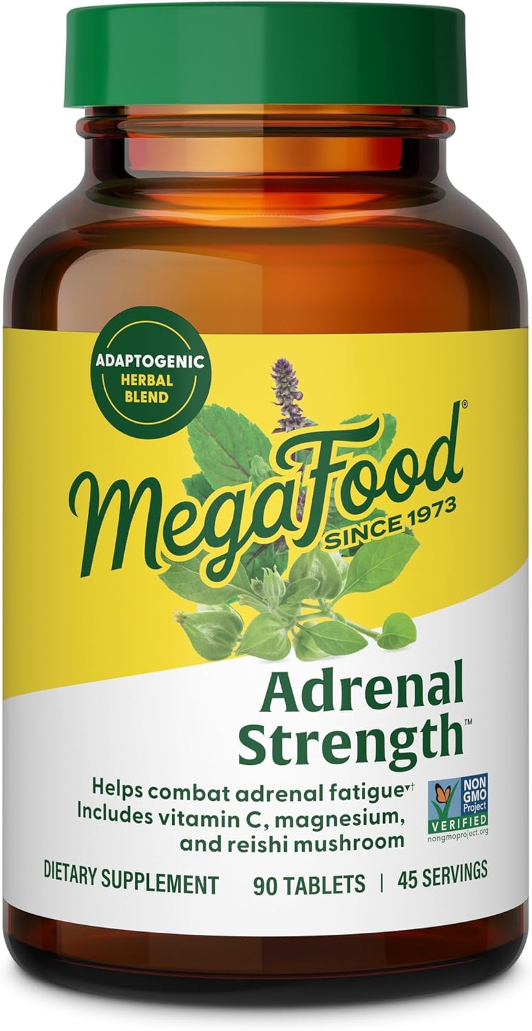 Megafood Adrenal Strength - Adrenal Support Supplements With Ashwagandha And Magnesium Glycinate, Vitamin C, Holy Basil, Astragalus, Reduces Cortisol Levels - Vegetarian - 60 Tablets (30 Servings)