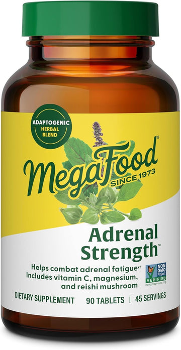 Megafood Adrenal Strength - Adrenal Support Supplements With Ashwagandha And Magnesium Glycinate, Vitamin C, Holy Basil, Astragalus, Reduces Cortisol Levels - Vegetarian - 60 Tablets (30 Servings)
