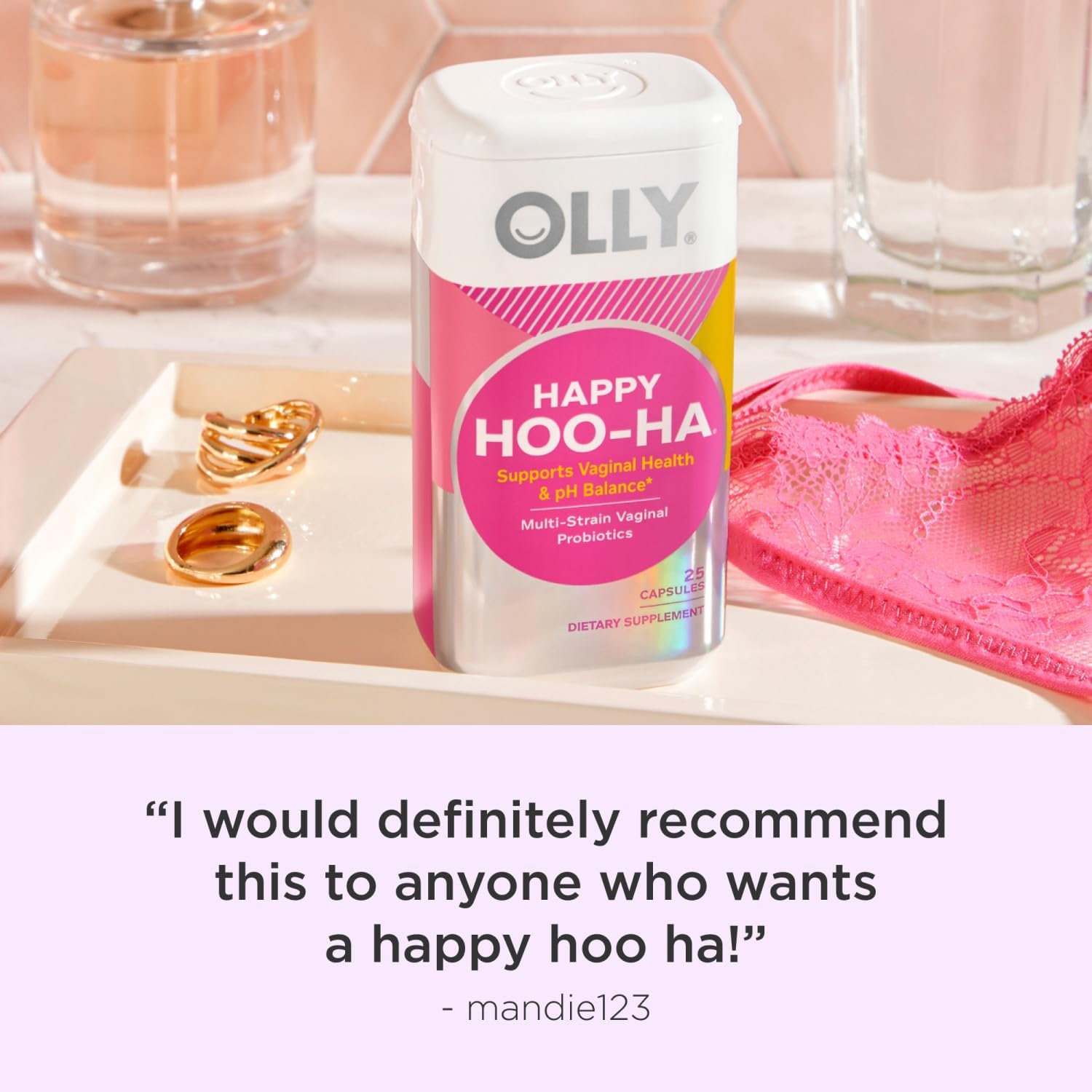 OLLY Happy Hoo-Ha Capsules, Probiotic for Women, Vaginal Health and pH Balance, 10 Billion CFU, Gluten Free - 25 Count : Health & Household