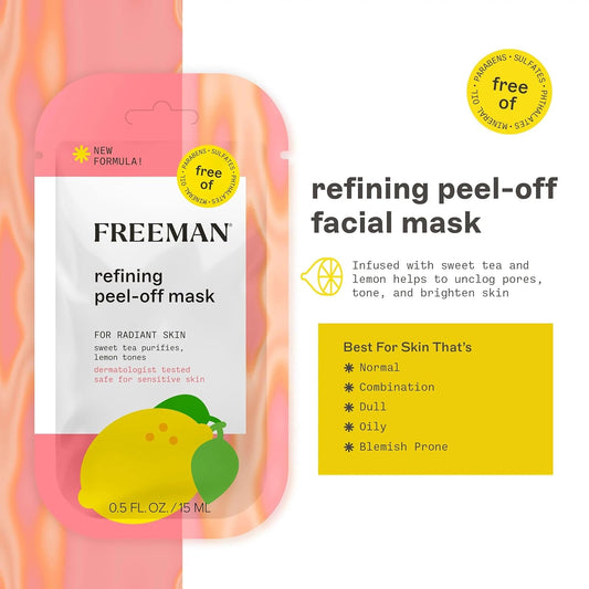 Freeman Facial Mask Variety Bundle, Peel-Off & Clay Face Mask Set, Pore Clearing, Brightening, & Calming Skincare, For All Skin Types, Travel Size Masks, 0.5 Fl. Oz./15 Ml Sachets, 12 Count