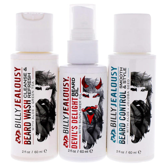 Billy Jealousy Beard Care Kits – Travel-Friendly Gifts For Men – Beard Wash, Leave-In Conditioner And Beard Oil To Cleanse, Nourish, Soften & Strengthen Facial Hair – Helps Soothe And Hydrate Skin