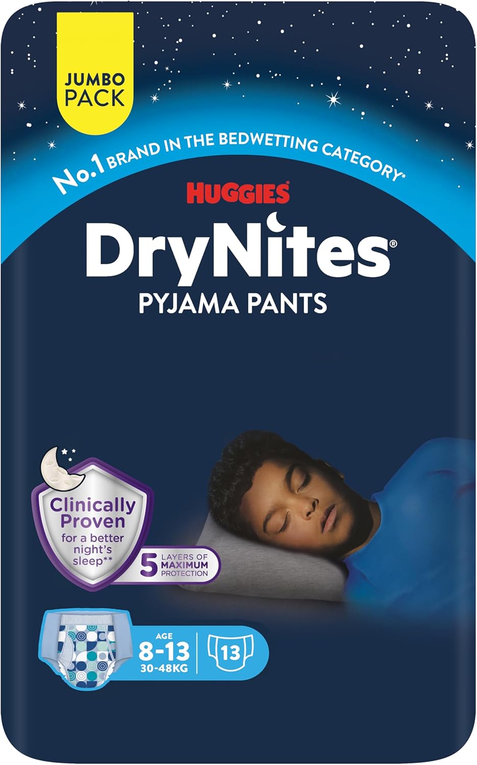 Huggies Drynites, Pyjama Pants, Boys 8-13 Years (30-48Kg),52 X Bedwetting Pants, Up To 100% Leak Free Nights