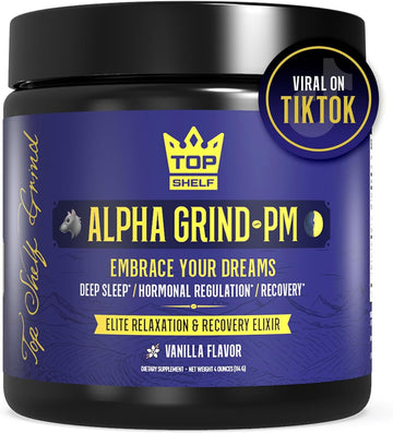 Advanced Sleep Supplement For Men, Nootropic Night Time Burner & Anabolic Recovery, Natural Sleep Aid With Magnesium Glycinate, Apigenin, Selenium - Vanilla Flavor | Alpha Grind Pm