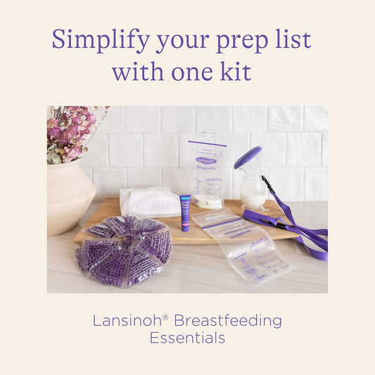 Lansinoh Breastfeeding Essentials Kit For New Moms With Nursing Pads, Breastmilk Storage Bags, Nipple Cream, Hot And Cold Breast Therapy Packs, Silicone Breast Pump, 77 Piece Gift Set