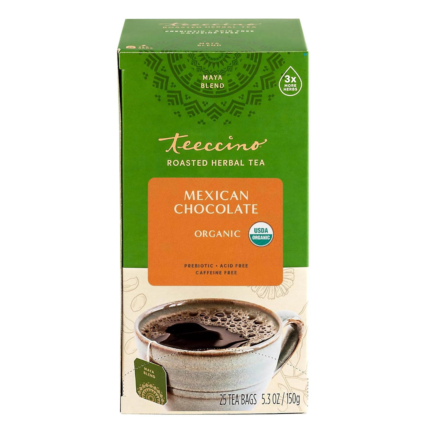 Teeccino Mexican Chocolaté Herbal Tea - Rich & Roasted Herbal Tea That’S Caffeine Free & Prebiotic For Natural Energy, 25 Tea Bags