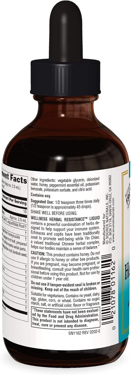 Source Naturals Wellness Herbal Resistance Liq Formula with Echinacea, Coptis & Yin Chiao Immune Support - 4  