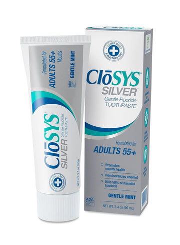 CloSYS Silver Fluoride Toothpaste for Adults 55+, Gentle Mint, Travel Size, TSA Compliant, pH Balanced, Enamel Protection, Sulfate Free 3.4 Ounce (Pack of 24)