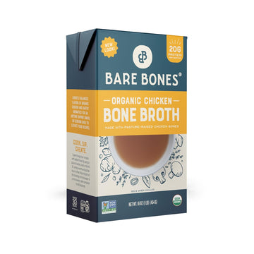 Bare Bones Organic Chicken Bone Broth | Pasture Raised Protein & Collagen Rich Broth For Cooking & Sipping | No Artificial Flavors Non-Gmo Gluten-Free Dairy-Free Keto & Paleo Friendly | 16Oz