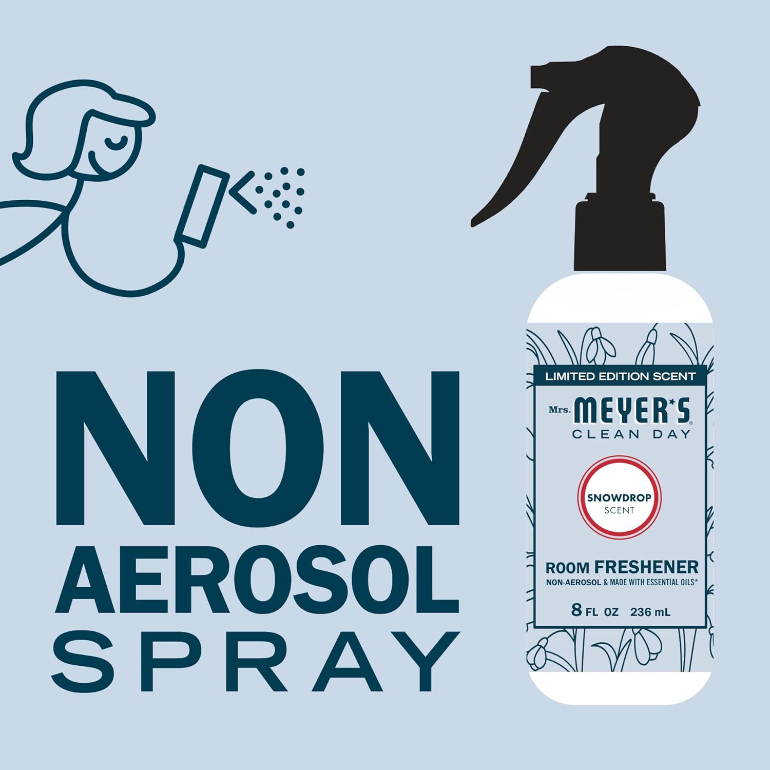 MRS. MEYER'S CLEAN DAY Room and Air Freshener Spray, Non-Aerosol Spray Bottle Infused with Essential Oils, Snowdrop, 8 fl. oz : Health & Household