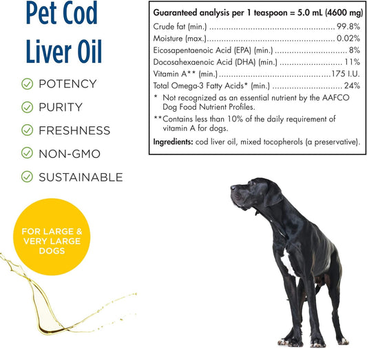 Nordic Naturals Pet Cod Liver Oil, Unflavored - 16 oz - 1104 mg Omega-3 Per Teaspoon - Fish Oil for Dogs with EPA & DHA - Promotes Skin, Coat, Joint, & Immune Health