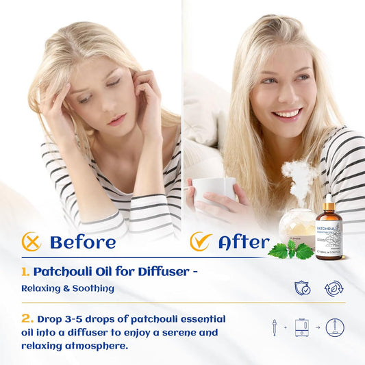 HIQILI Patchouli Essential Oil 100ML, Pure Natural Patchouli Oil for Perfume Making, Diffuser - 3.38 Fl Oz