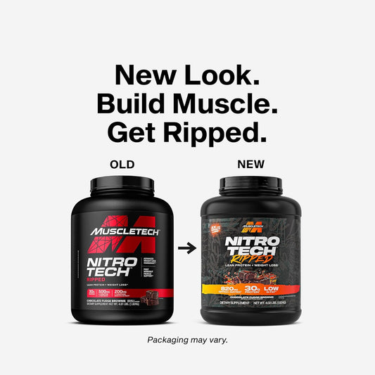 Muscletech Whey Protein Powder (Chocolate Fudge Brownie, 4Lb) - Nitro-Tech Ripped Whey Protein Isolate & Peptides Smoothie Mix For Lean Muscle & Fast Recovery - 30G Of Whey Protein For Women & Men