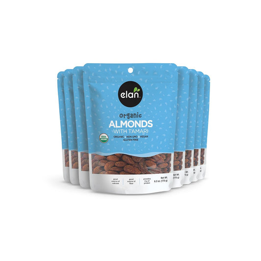 Elan Organic Almonds With Tamari (Soy Sauce), 6.2 Oz, Salty Snacks, Non-Gmo, Gluten-Free, Vegan, Kosher, Savory Snacks, Seasoned Nuts, High In Fiber