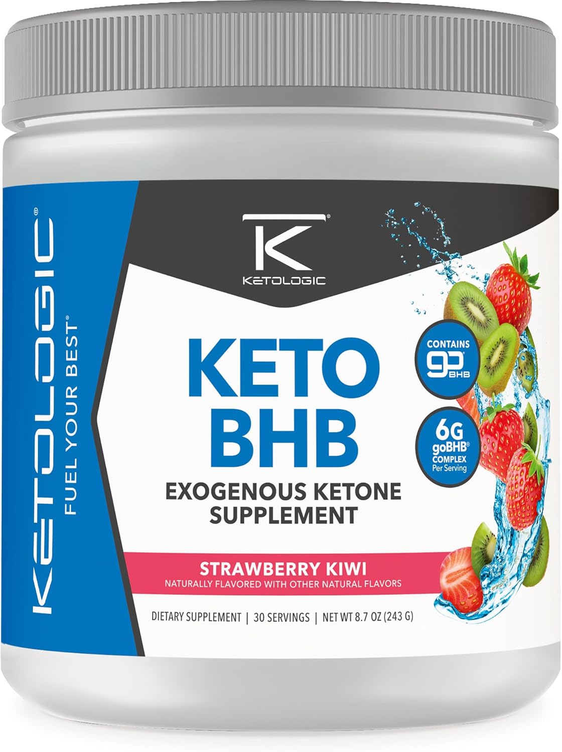 Ketologic Keto Bhb (Strawberry Kiwi Flavor) 30 Servings - Exogenous Ketone Supplement With Gobhb, Beta-Hydroxybutyrate Salts