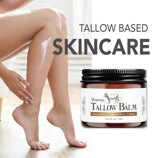Beef Tallow For Skin | 100% Grass Fed Handmade Tallow Face Moisturizer | Face & Body | Whipped Moisturizer | 100% Natural Tallow Balm | No Parabens | Sensitive & Dry Skin, Eczema, Psoriasis